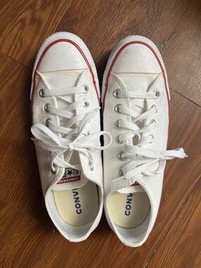 Converse White Canvas Low Tops with Red Accent